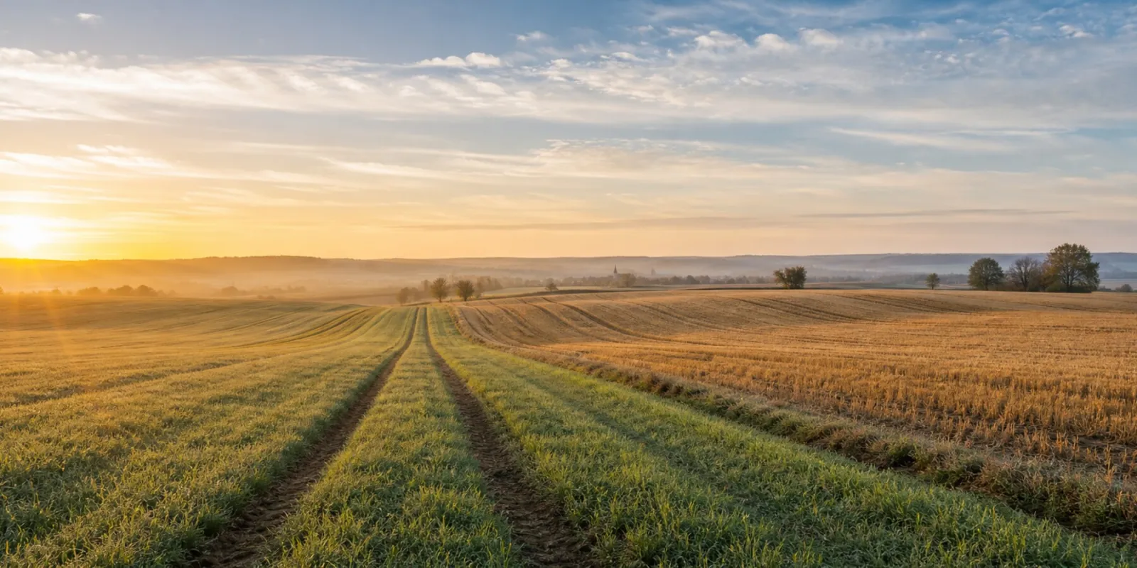 Weite Feldflur im Morgenlicht, Symbolbild
